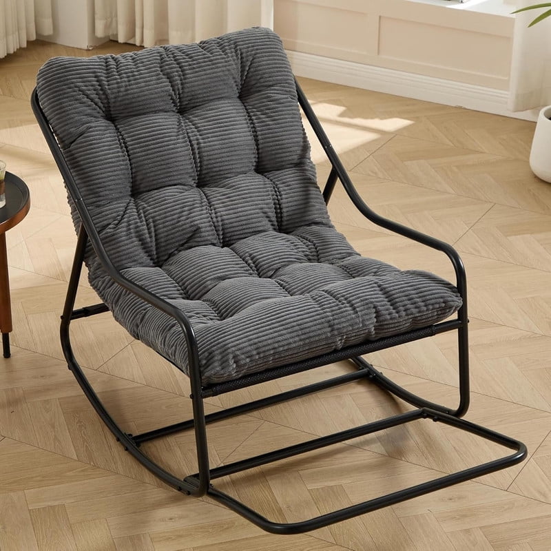 Outdoor Rocking Chair, Papasan Rocking Chair with Metal Frame, Comfy Rocker Lounge Chair for Living Room Porch Patio Garden