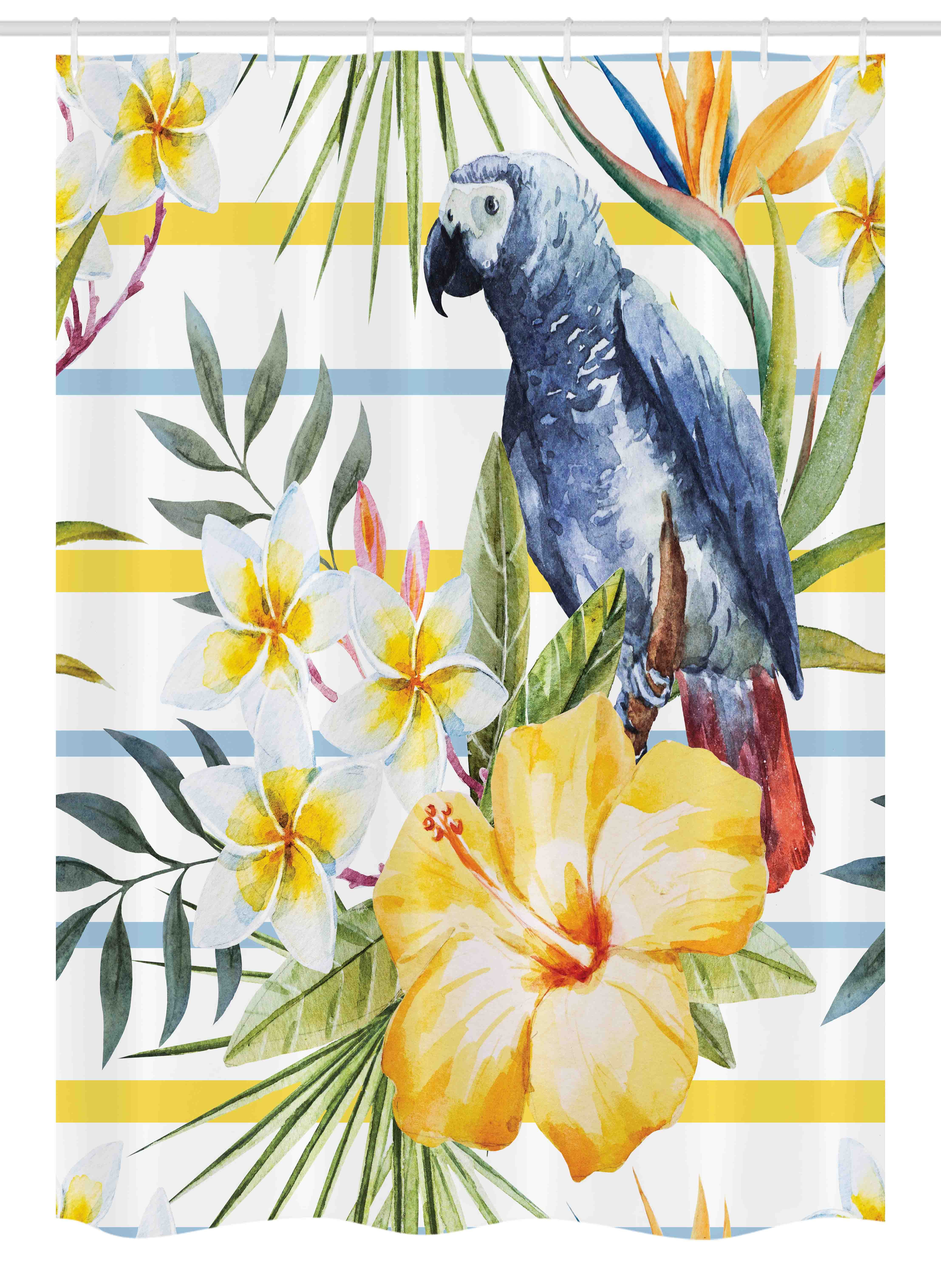 Parrot Stall Shower Curtain, Tropic Pattern with Parrot Orchids and