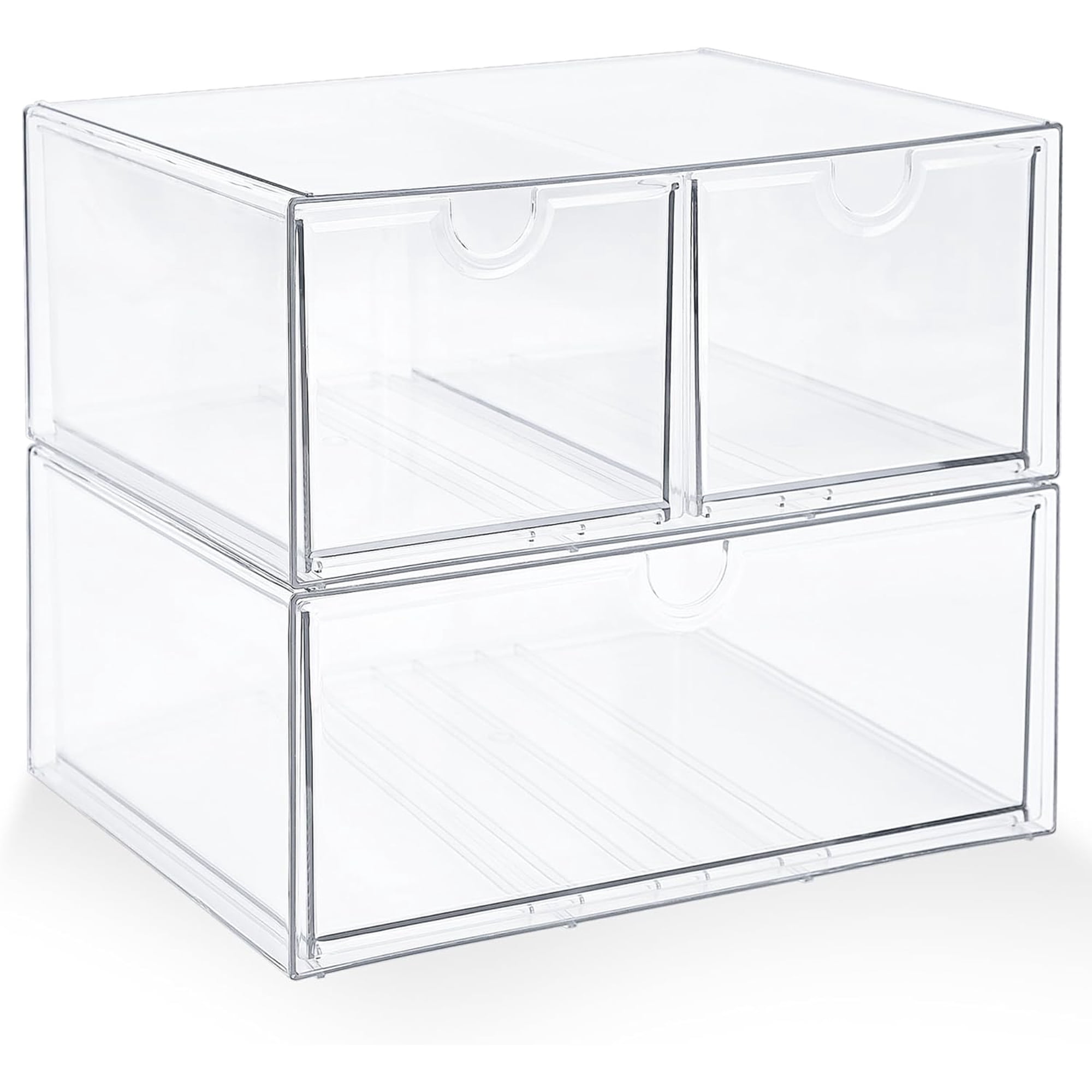 Acrylic Drawer Makeup Organizer with 3 Drawers, Clear Stackable Storage for Baby Bottles, Craft, Jewelry & Hair Accessories, Multi-Use for Vanity, Countertop, Office Desk Organization