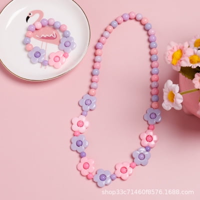 Amerteer Petites Filles Collier Bracelet, 3 Ensembles Enfants Belle Perles  Collier et Bracelet Perles Colorées Bijoux pour les Petites Filles 