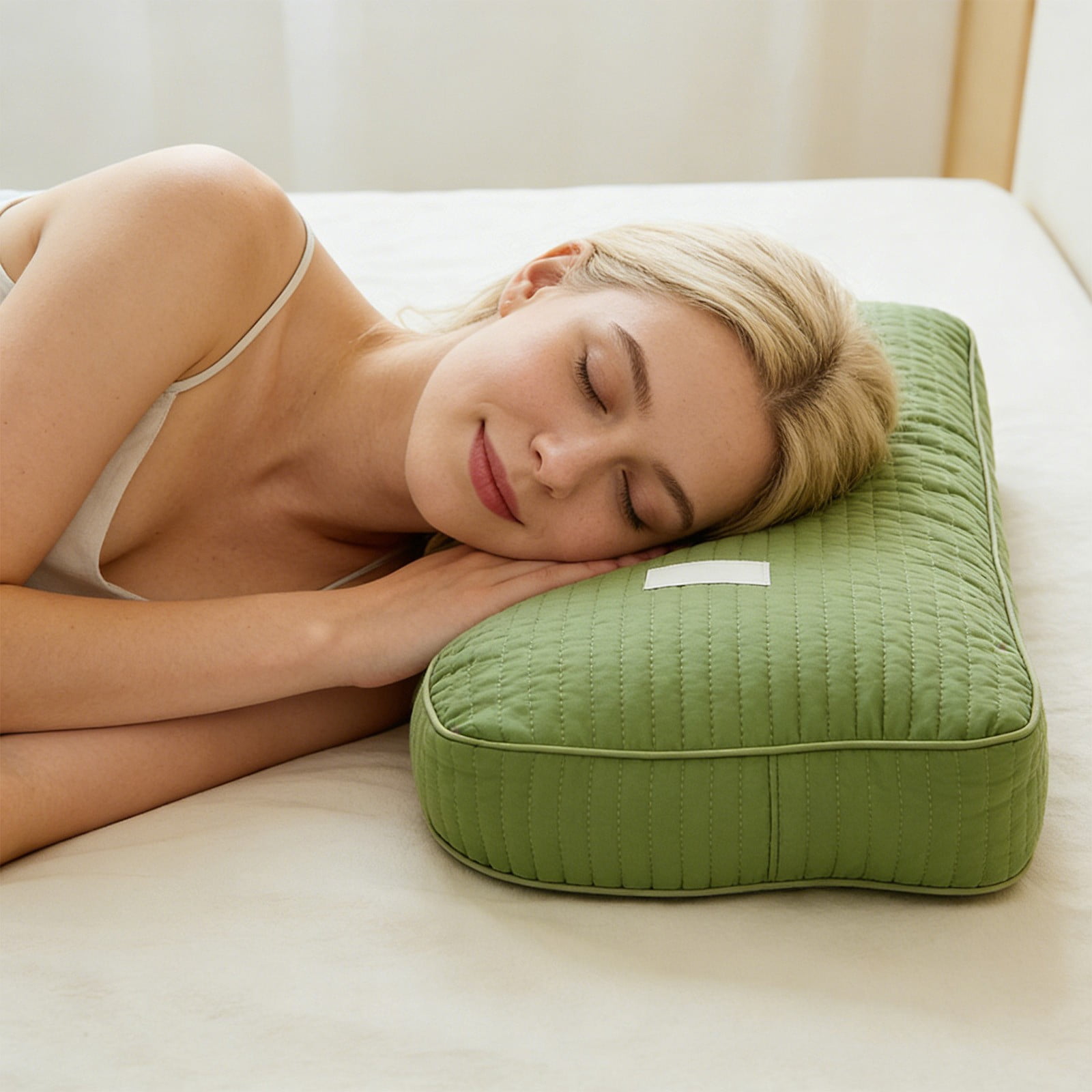 Alaparte Buckwheat Neck Pillow, Cottons Fabric Buckwheat Hulls Pillows For Sleeping, Cervical Neck Support, Cooling Lumbar Support Cushion For Pain Relief Green 19*10In