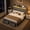Light Grey, variant on Einfach Queen Bed Frame with 2 Storage Drawers, RGB LED Light & Charging Station, Upholstered Wingback Storage Headboard, Linen Fabric, Beige
