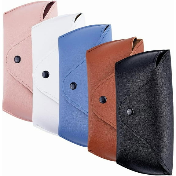 5Pcs 5 Colors Portable Leather Glasses Case Slim Sunglasses Case Soft Lightweight Eyeglasses Holder Pouch Cover Bag Gift for Women Men Travel Holiday Vacation Christmas Pink 6.7x2.6 Inch