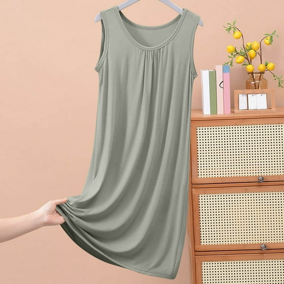 Camisón de poliéster para mujer, vestido informal holgado de verano, sin mangas, color liso, para casa