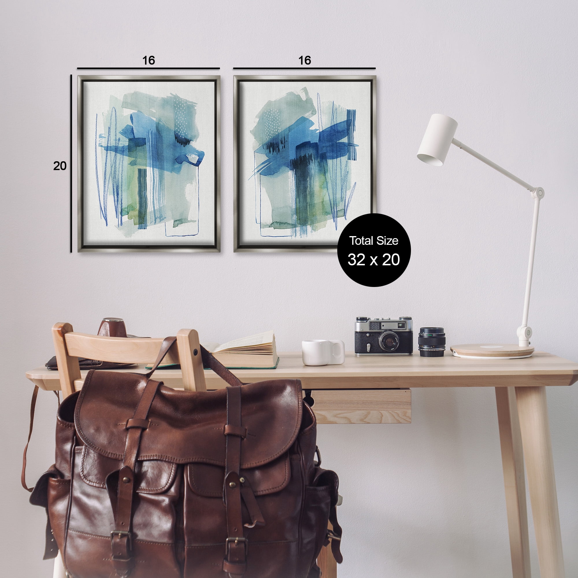 Stupell Industries Chaotic Brushed Watercolor Abstract Painting Gray Floater Framed Canvas Art Print Wall Art, 17 x 21, Set of 2