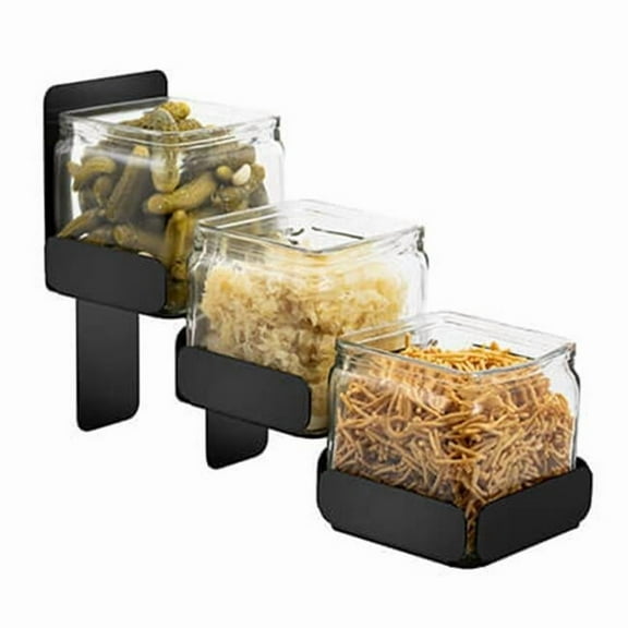 Rosseto SM329 Condiments Station 3 Glass Jars Holder, Black Matte - 4.3 x 12.4 x 8.3 in.