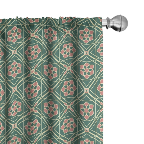 Ambesonne Mandala Curtains, Floral Eastern, Pair of 28"x84", Jade Green Pale Pink