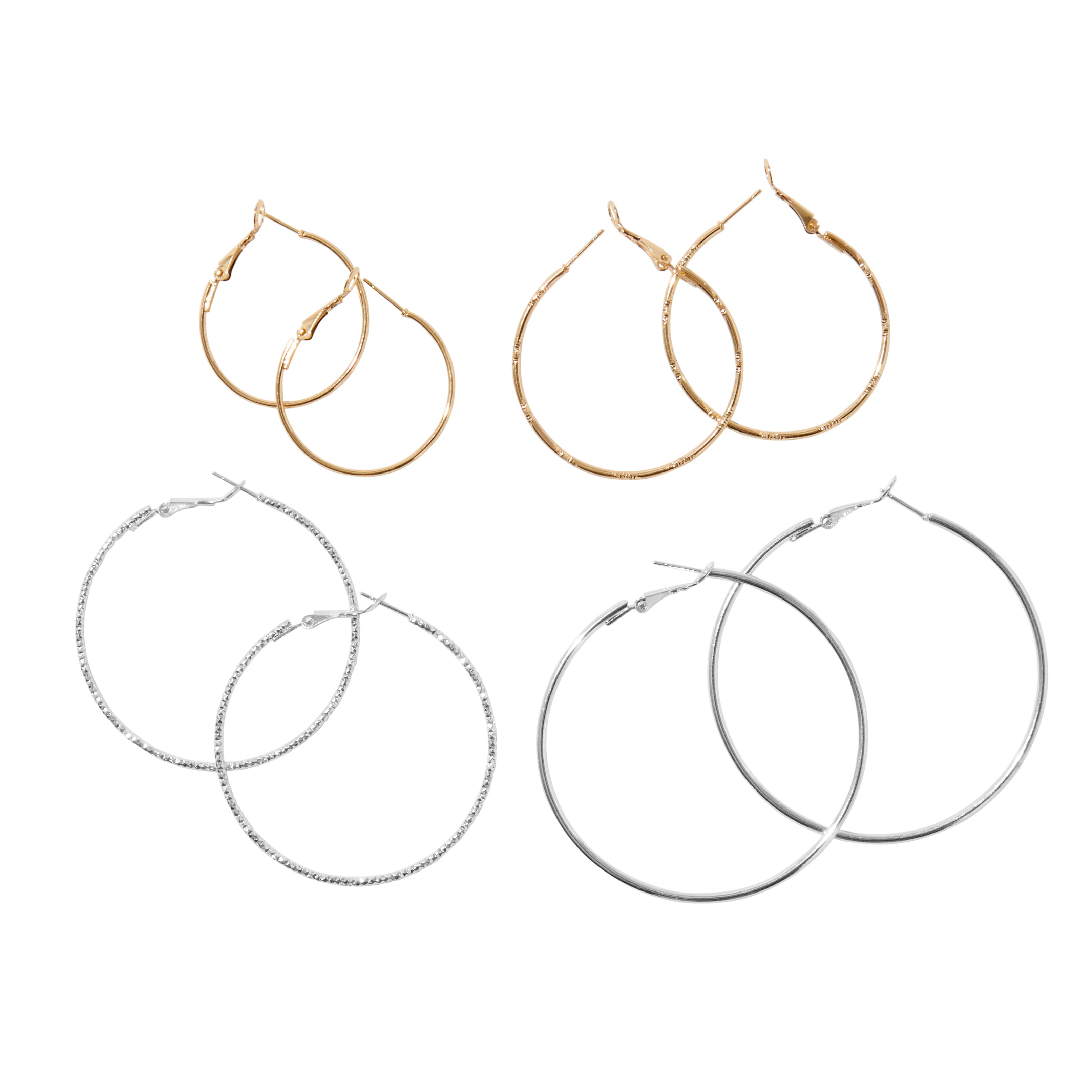 Claire's Classic Hoop Earrings - 30, 40, 50, 60 MM in Silver and Gold, 4-Pairs