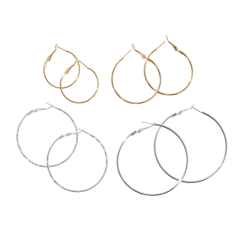 Claire s Classic Hoop Earrings 30 40 50 60 MM in Silver and Gold 4 Pairs Walmart