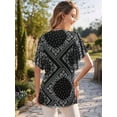 thumbnail image 6 of Women'S Short Sleeve V Neck Blouses Shirts Floral Double Layers Mesh Tunics Tops Ethnic Print XL, 6 of 7
