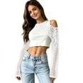 thumbnail image 5 of JULMCOMO Crochet Beach Cover Ups for Women Mesh Knit Hollow Out Long Sleeve Summer Crop Tops Bikini Cover Ups for Swimwear White L, 5 of 6