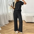 thumbnail image 6 of cfhntfmh Lounge Sets for Women Fall Ribbed Knit 2 Piece Pajama Sets Casual Short Sleeve Top and Long Pants Matching Outfits, 6 of 7