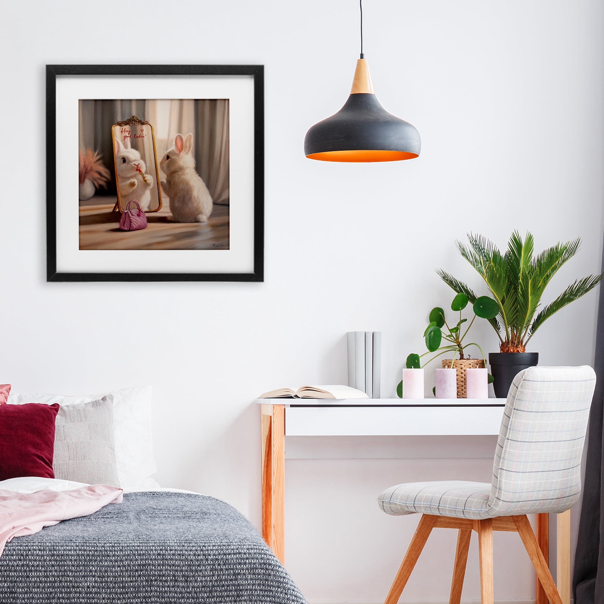 Stupell Industries Final Touch Makeup Bunny Black Framed Print Under Glass, design by Lucia Heffernan