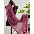thumbnail image 2 of Crinkled Tassel Scarf Rusty Scarf Pleated Scarf Retro Style Deep Pink pleated scarf|SOL24A249, 2 of 4
