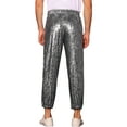 thumbnail image 3 of INSPIRE CHIC Metallic Jogger Pants for Men's Contrast Color Drawstring Waist Disco Party Trousers Silver 32, 3 of 4