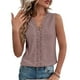 thumbnail image 1 of Camisa sin mangas de encaje Blusa Color liso Escote en V Blusa hueca para mujer Dama Citas Verano Rojo parduzco L, 1 of 6