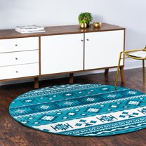 Rugs.Com Lucerne Collection Round Rug ‚Äì 5 Ft Round Blue Low-Pile Rug Perfect For Kitchens, Dining Rooms