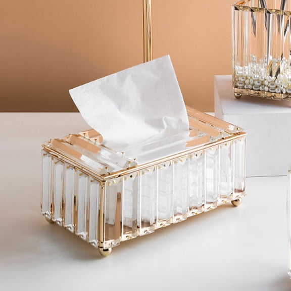 UPOUART Decorative Tissue Box Cover, 1 Piece Modern White Alloy with Crystal for Stylish Home Decor
