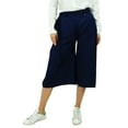 thumbnail image 5 of Bimba Women's Rayon Capri Wide Leg Culottes with Back Elastic Casual Summer Pants With Belt Navy Blue - XX-Large, 5 of 9