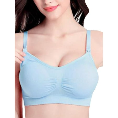 

Glonme Women Bralette Wide Shoulder Straps Bra Wirefree Underwear Work Comfort Bralettes Removable Full Coverage Blue S