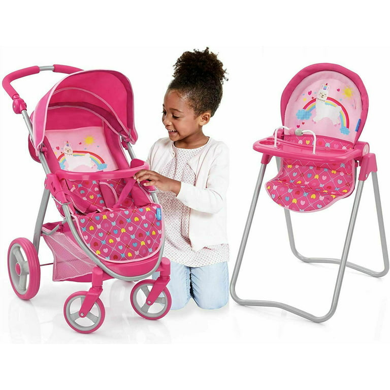 Ohauck Llamacorn Stroller and Care Set w/Large Shopping Basket, Doll High  Chair