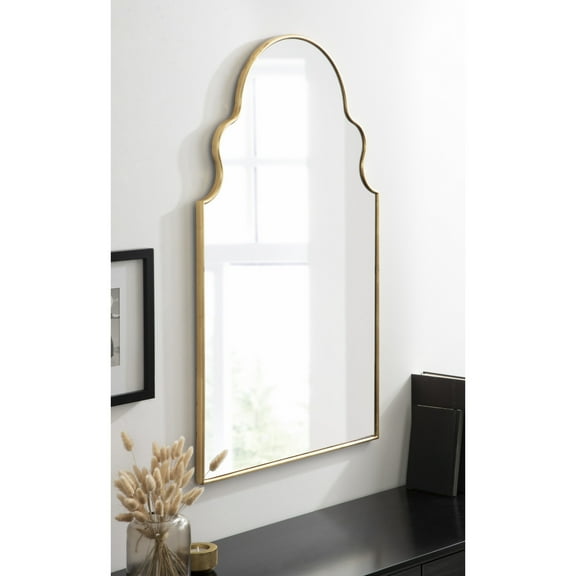 Kate and Laurel Vania Moroccan Arch Decorative Wall Mirror, 20 x 34, Gold, Modern Arched Scalloped Boho Mirror with Large Size for Stunning Home Decor