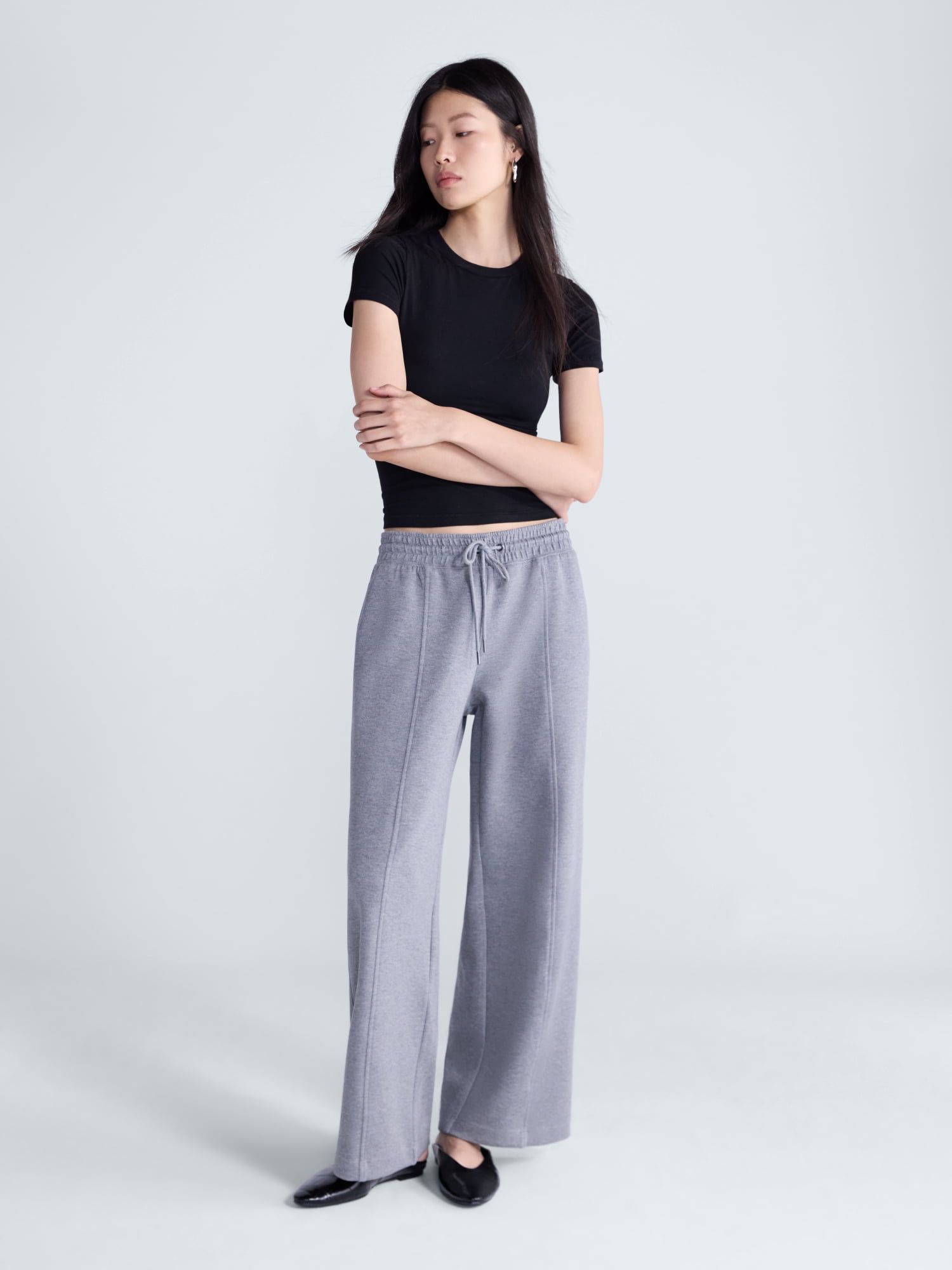 Scoop Women's and Women's Plus Scubaknit Wide Leg Tie Waist Seamed Pants, Regular, Short Lengths, Sizes XS-4X