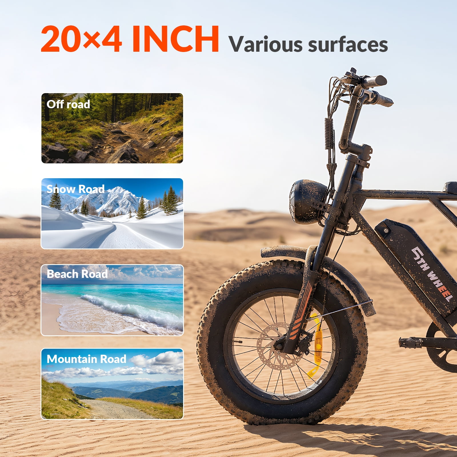 5TH WHEEL LB16 750W Electric Bike for Adults, 20" × 4 Fat Tire E Mountain Bikes, 48V 14.5Ah Removable Battery, Front Suspension, 7-Speed UL2849