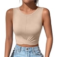 thumbnail image 2 of Karymi Womens Tops Crew Neck Sleeveless Twist Front Crop Tank Top, Solid Slim Fit Cropped Wrap Hem Vest, Stretchy Summer Casual Crop Blouse Blouses for Women Dressy Casual, 2 of 7