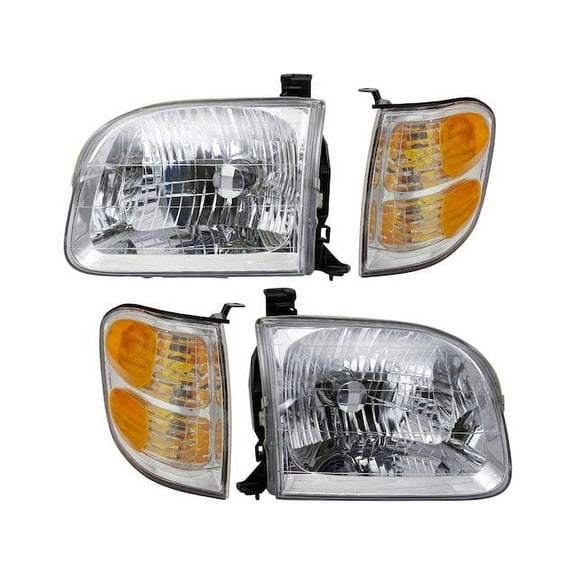 Headlight Assembly and Parking Light Kit 4 Piece - Compatible with 2000 - 2004 Toyota Tundra Extended Cab Pickup 2001 2002 2003