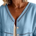 thumbnail image 4 of Summer Cotton Linen Tops,Summer Tshirt Shirts for Women 3/4 Sleeve Cotton Linen Button Down Tunic Tops Casual Loose V Neck Blouses, 4 of 7