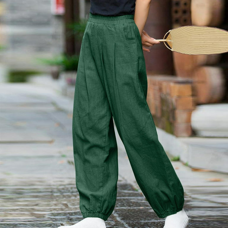 HUPOM Chino Pants For Women Cargo Pants Legging Low Waist Rise Full Slim  Bootcut Green 2XL 
