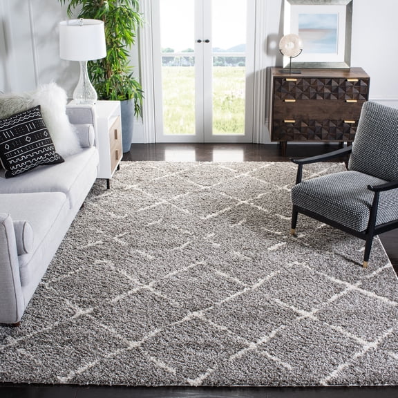 SAFAVIEH Arizona Zarif Geometric Shag Area Rug, Brown/Ivory, 8' x 10'