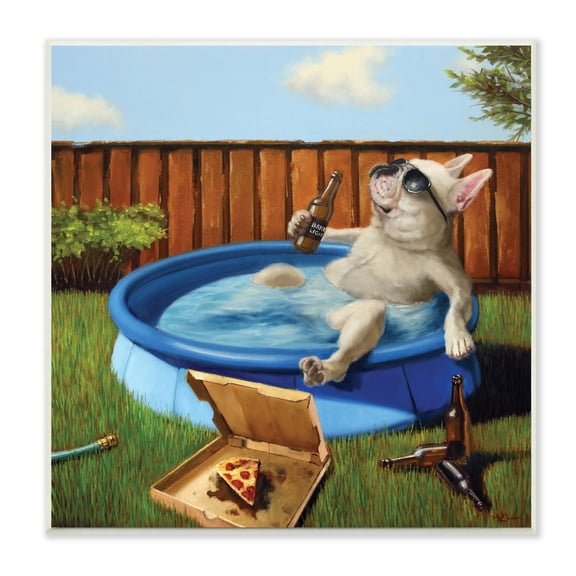 Stupell Industries French Bulldog Drinking Summer Pool Pet Humor,12 x 12,Designed by Lucia Heffernan