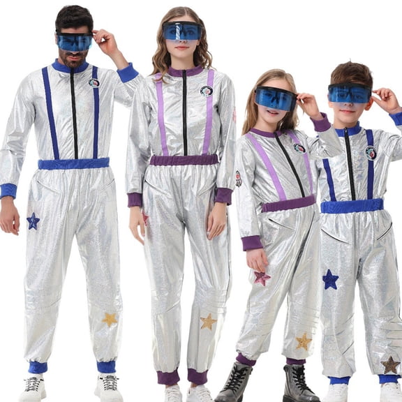 Halloween Costumes Astronaut Costume, Space Costume Halloween Fancy Dress Silver Spaceman Cosplay Astronaut Uniform Jumpsuit Outfits Halloween Book Day Party Dress Up