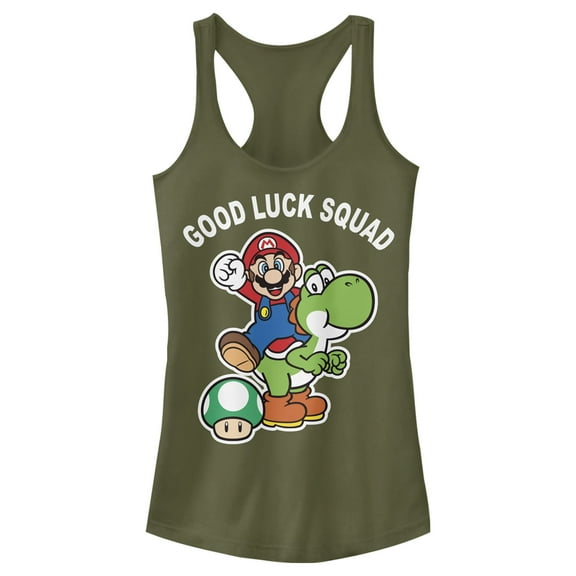 Junior's Nintendo Super Mario St. Patrick's Day Good Luck Squad  Racerback Tank Top Military Green 2X Large