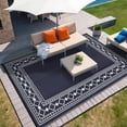 thumbnail image 3 of EastVita 9 x 12 ft Plastic Black Blue White Rectangular Beach Front Porches Patio Picnic RV Camping Garage Rhombus Geometric Area Rug, 3 of 10