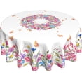 thumbnail image 4 of Round Tablecloth 60 Inch, Spring Flower Butterfly Floral Table Cloth for Rustic Farmhouse Kitchen Decor, Wipeable Polyester Fabric Table Cover for Outdoor Holiday Party, 4 of 6