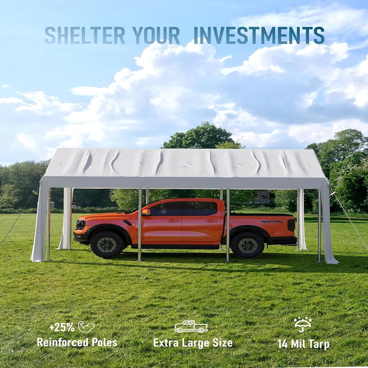 Danolapsi 10'x20' Replacement Canopy Cover Top Heavy-Duty Carport Cover，160G PE Waterproof & UV-Resistant Replacement Canopy Top Only Easy Installation(Frame Not Included)