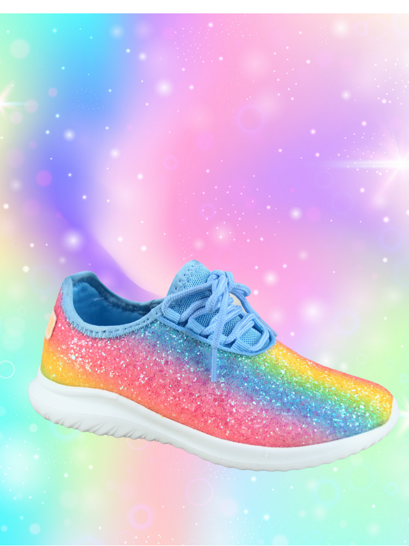 Toozon Little Girl Big Girl Glitter Sparkle Slip On Flat Sneaker Shoes,  Rainbow Blue, Size 12 - Walmart.com, image size:800x1067