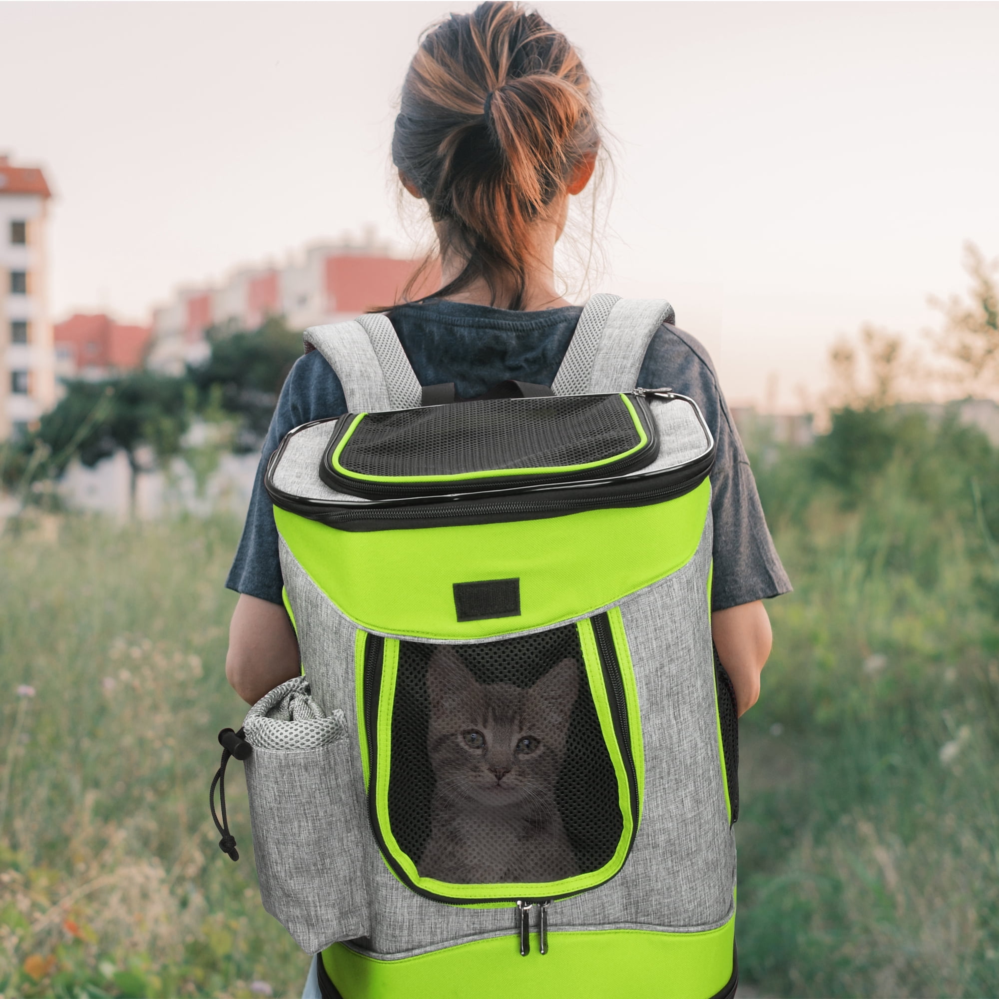 Solaris Adjustable Pet Carrier Backpack for Dogs and Cats, Puppies, Portable Cat Carrier Backpack with Bottle Pocket, Two Mesh Window for Breath,Green
