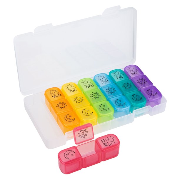 Keylever Daily Pill Container, Rainbow Pill Box 3 Times a Day, 7 Day Pill Medicine Vitamin