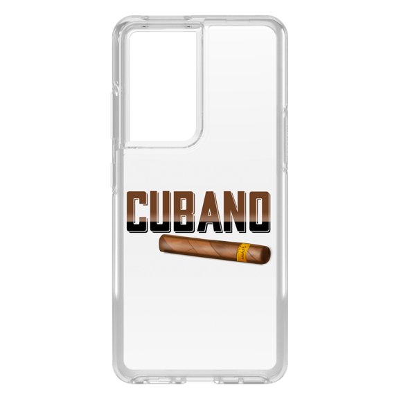DistinctInk Clear Shockproof Hybrid Case for Galaxy S21 ULTRA 5G (6.8" Screen) - TPU Bumper Acrylic Back Tempered Glass Screen Protector - Cubano. Cigars