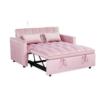 Kadyn Futon Sofa Bed, 54" Adjustable Backrest Convertible Futon Sofa for Living Room, Futon Sleeper Sofa with Side Pouch, Pink