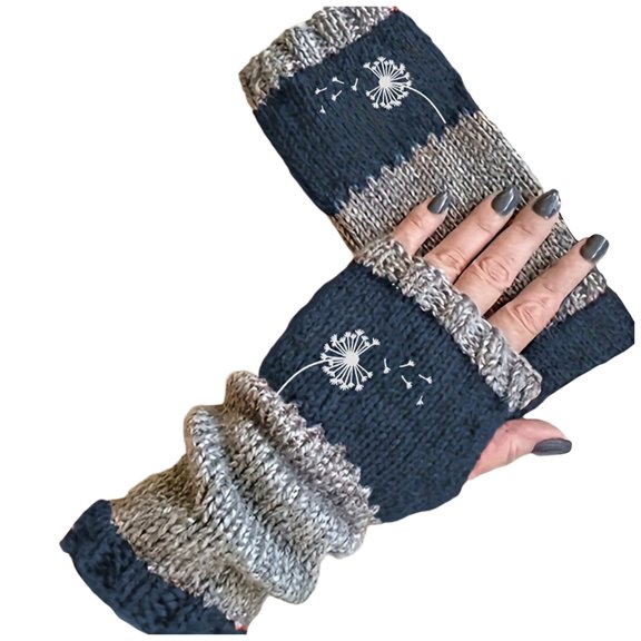 Women Gloves Autumn Winter Open Toe Fashion Knit with Patchwork Embroidery for Warm Mittens Style Touchscreen Friendly Cozy