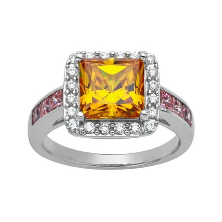 Ring with 3 ct Yellow, White and Pink Cubic Zirconia in Sterling Silver