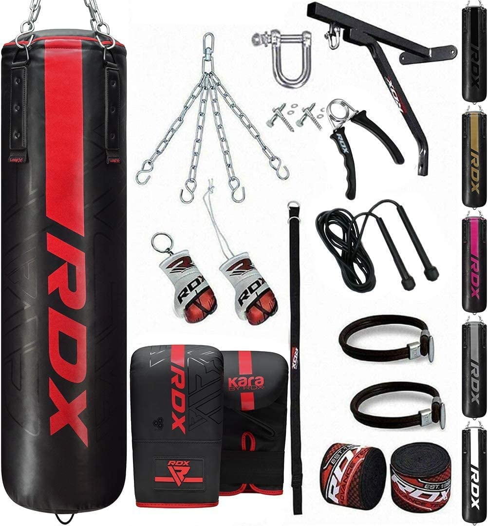 ULTRA FITNESS Boxing 4ft 5ft Filled Heavy Punch Bags set Training Mitt gloves with Wall Bracket and steel Chain