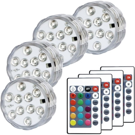 Submersible LED Pool Lights for Inground Pools and Above Ground Pools 16 Colors 4 Modes Battery Powered Underwater with Remote Pond Camping Bucket Decoration (4 Pack)