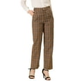 thumbnail image 1 of Pantalones largos rectos de cintura elástica con botones y cremallera de cuadros para mujer INSPIRE CHIC XL marrón, 1 of 6