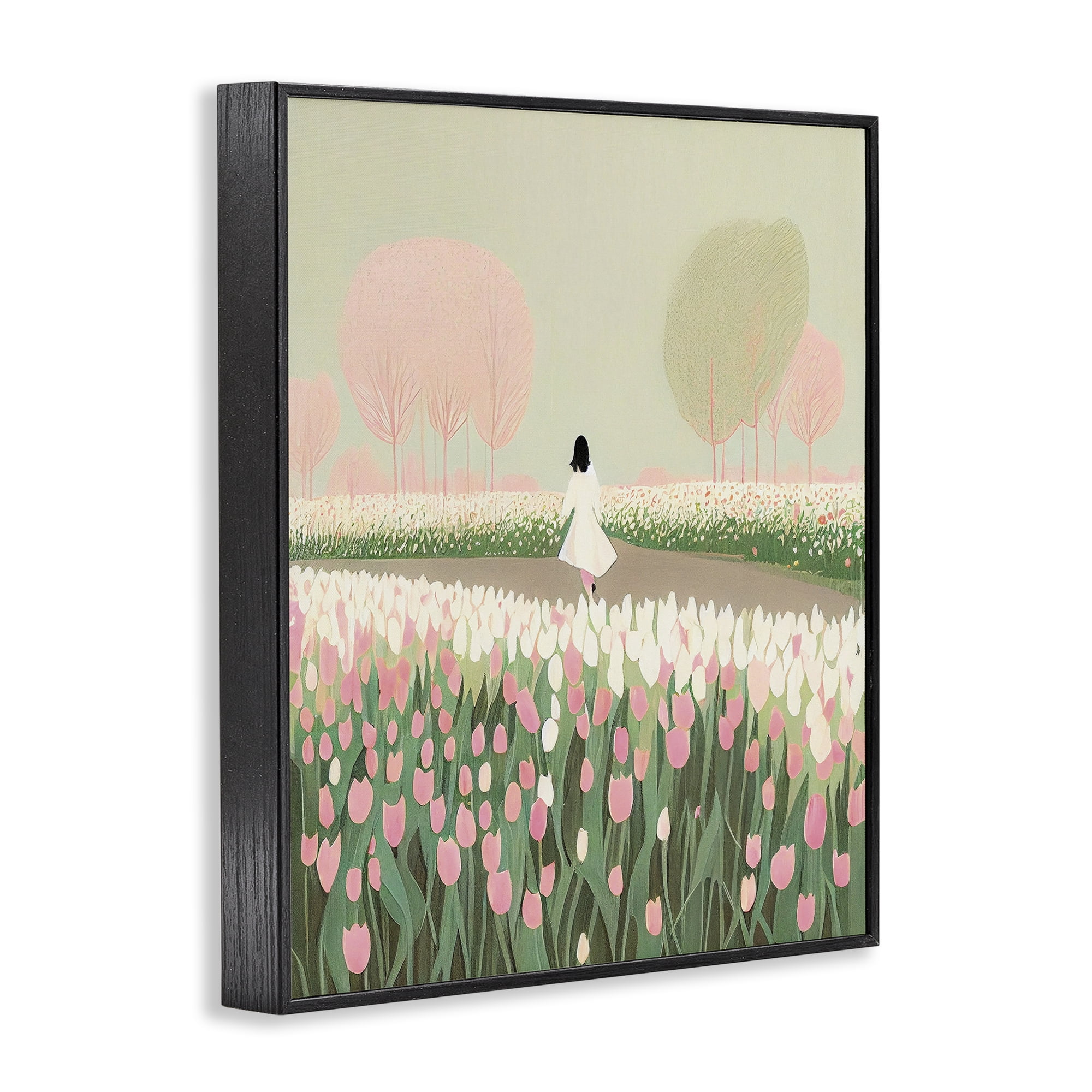 Stupell Industries Walking in Tulip Meadow Landscape Painting Black Framed Art Print Wall Art, 11 x 14